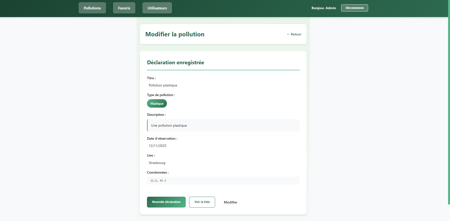 Screenshot of Pollution Tracker