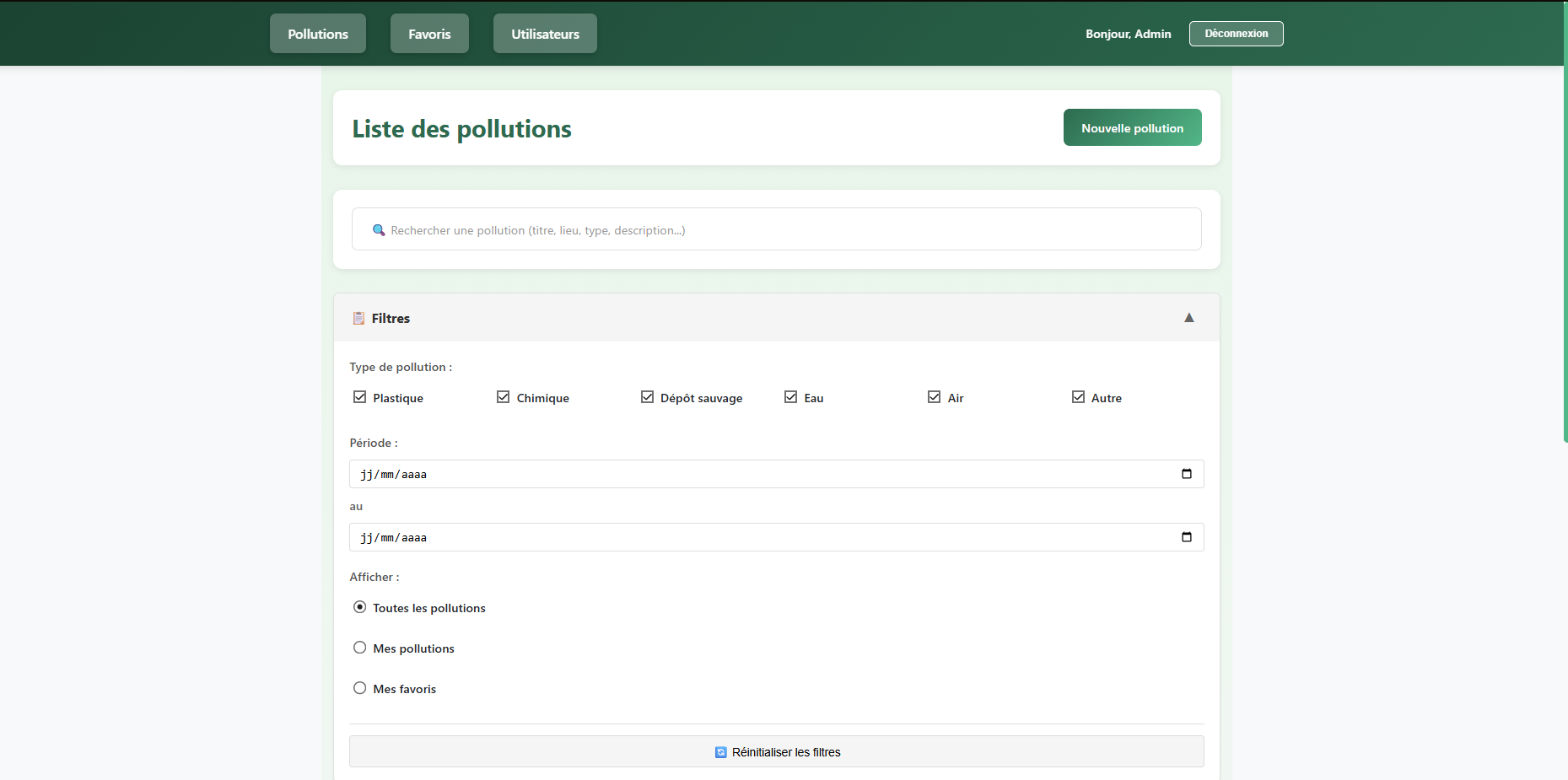Screenshot of Pollution Tracker